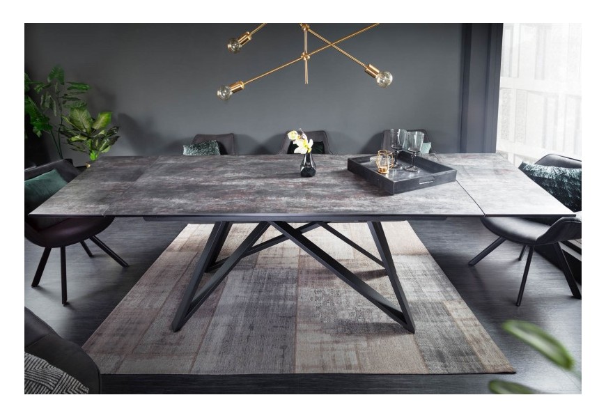 Moderní keramický šedý rozkládací jídelní stůl Epinal betonovým povrchem a kovovou konstrukcí 260cm