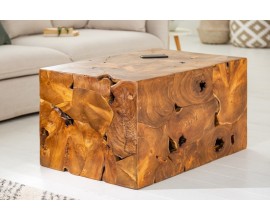 Venkovský masivní konferenční stolek Vezelay z teakového dřeva hnědé barvy 90cm