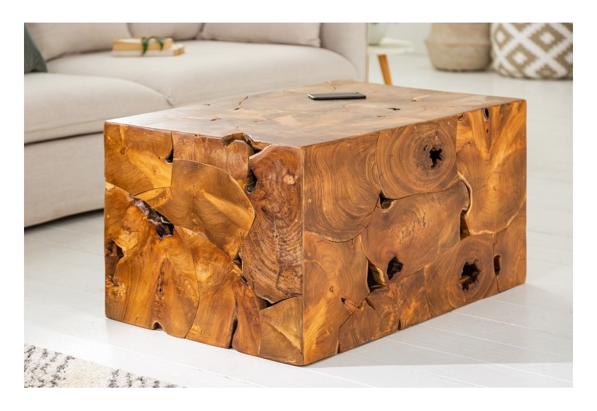 Venkovský masivní konferenční stolek Vezelay z teakového dřeva hnědé barvy 90cm