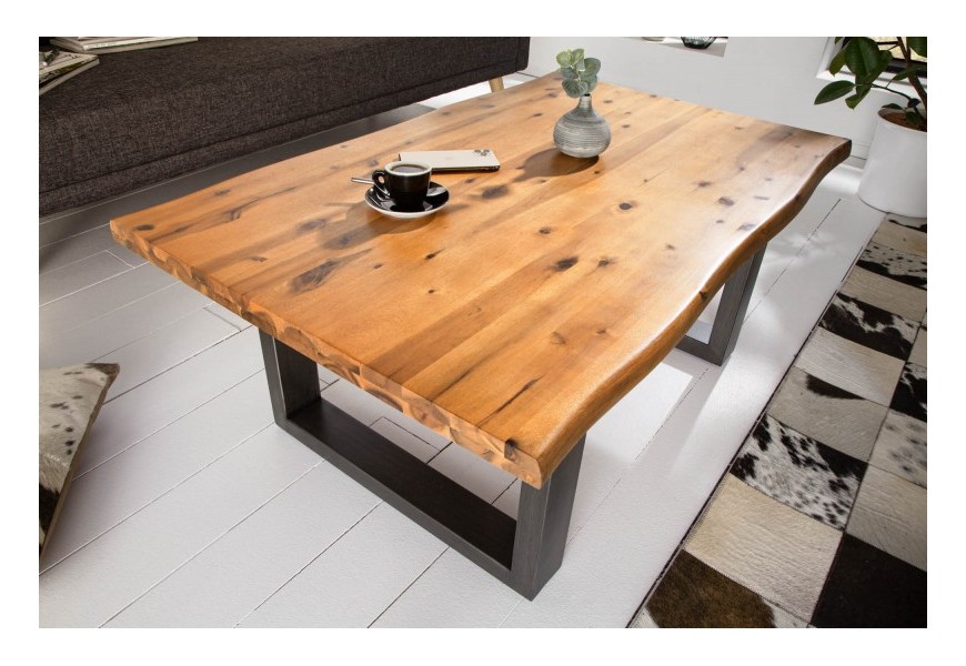 Industri&aacute;ln&iacute; masivn&iacute; konferenčn&iacute; stolek Forest s čern&yacute;mi kovov&yacute;mi nohami 110cm