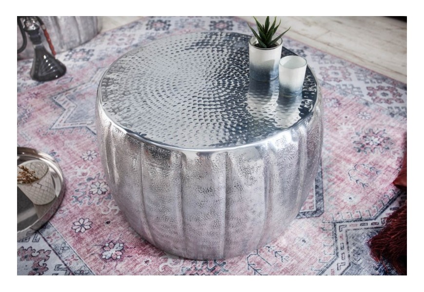 Orient&aacute;ln&iacute; kulat&yacute; konferenčn&iacute; stolek Adassil stř&iacute;brn&eacute; barvy 55cm