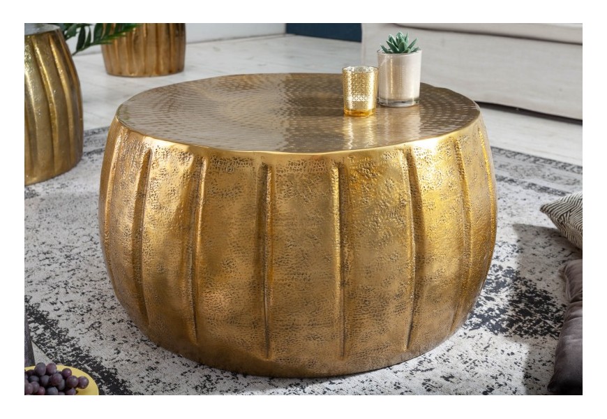 Orientální kulatý konferenční stolek Adassil zlaté barvy 65cm
