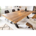 Industriální designový jídelní stůl Freya hnědé barvy z masivu a kovu 240cm