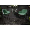 Moderní barová židle Vittel se sametovým smaragdovým potahem s černými kovovými nohami 102cm