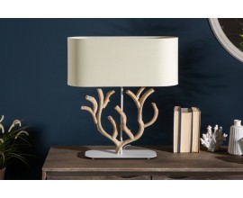 Koloniální dřevěná stolní lampa Pure Nature s béžovým stínítkem 58cm