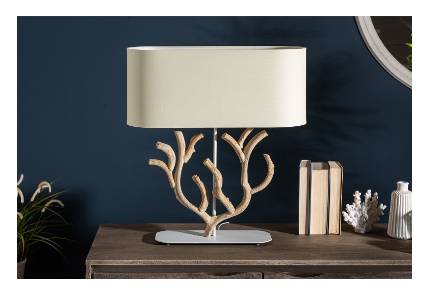Koloniální dřevěná stolní lampa Pure Nature s béžovým stínítkem 58cm