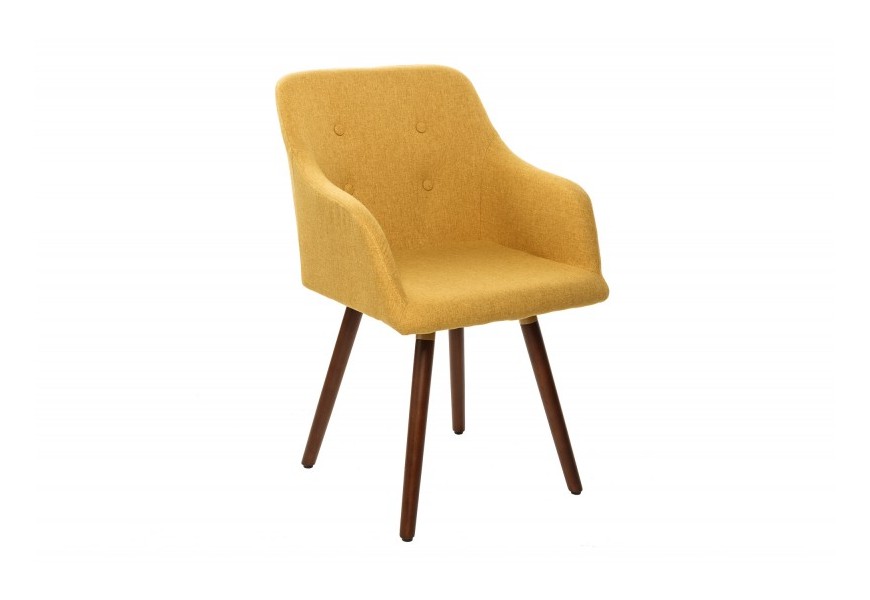 Retro žlutá židle Scandinavia s dřevěnými nohami 85cm