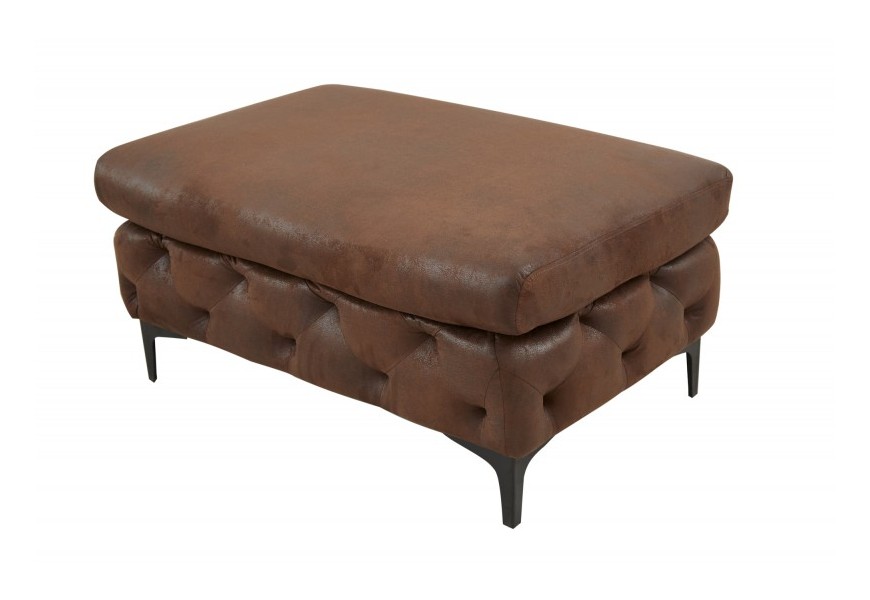 Chesterfield moderní obdélníková taburetka Modern Barock v hnědém koženém potahu 90cm