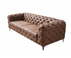 Chesterfield moderní prošívaná sedačka v hnědém koženém potahu 240cm