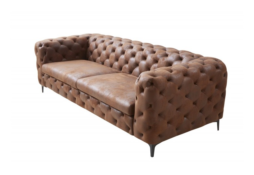 Chesterfield modern&iacute; pro&scaron;&iacute;van&aacute; sedačka v hněd&eacute;m kožen&eacute;m potahu 240cm