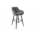Moderní barová židle Vittel ze sametu v šedé barvě s černými kovovými nohami 102cm