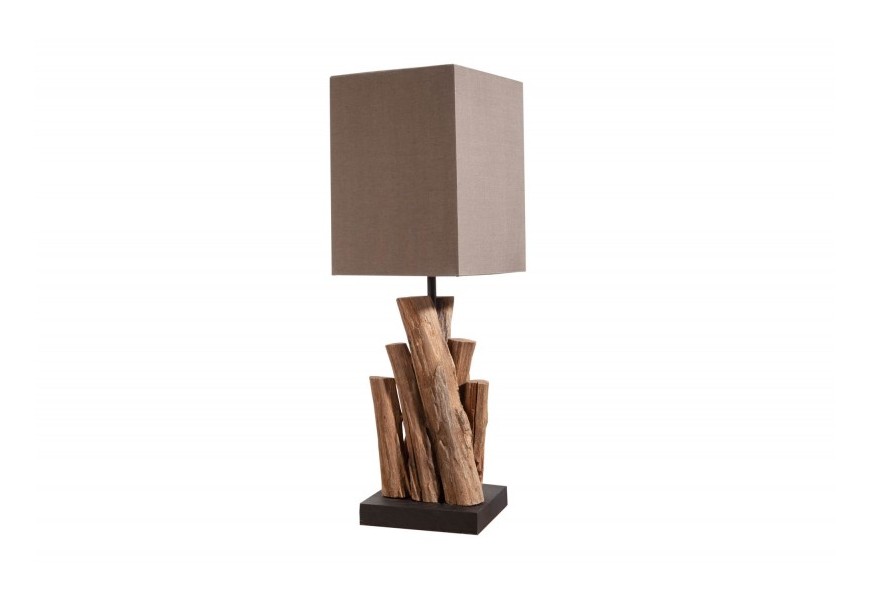 Koloniální stolní lampa Pure Nature s hnědým hranatým stínítkem 45cm