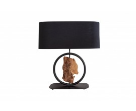 Moderní černá stolní lampa Elements s dřevěnými prvky 58cm