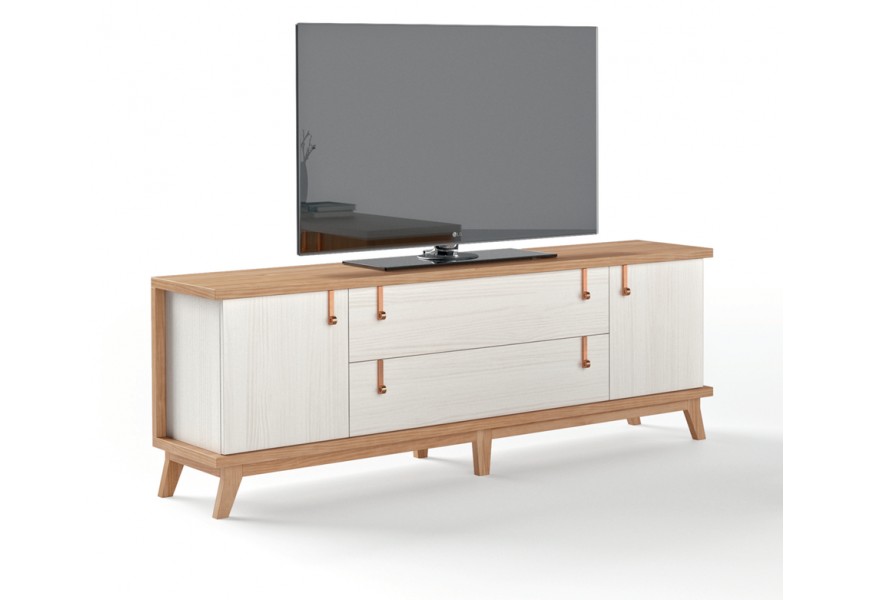 Luxusní TV stolek Sajonia z masivního dřeva se zásuvkami a dvířky 183cm