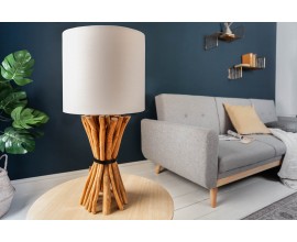 Koloniální stolní lampa Euphoria ze dřeva s béžovým stínítkem 56cm
