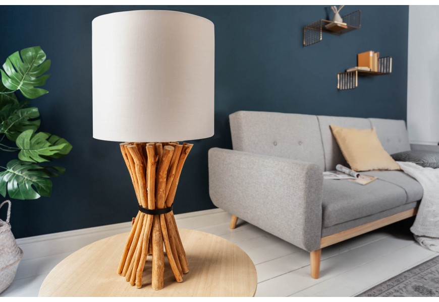 Koloniální stolní lampa Euphoria ze dřeva s béžovým stínítkem 56cm