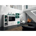 Luxusní moderní TV stolek Veneto z masivního dřeva s poličkami se zásuvkami a dvířky 237cm