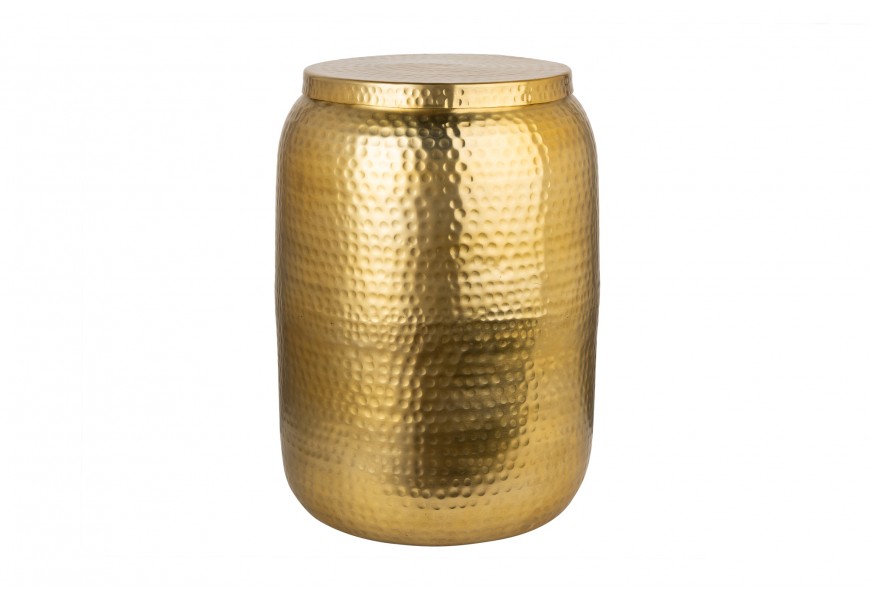 Moderní kruhový příruční stolek Siliguri ve zlatém odstínu s kladívkovým povrchem 35cm