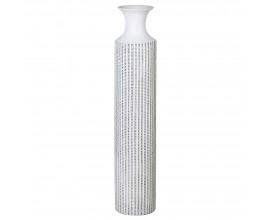 Designová vysoká váza bílá s dekorem