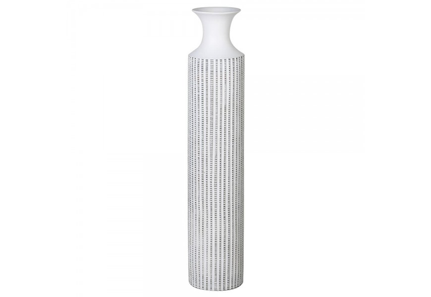 Designová vysoká váza bílá s dekorem