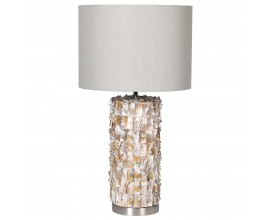 Art-deco luxusní perleťová stolní lampa Taza s kruhovým textilním stínítkem 65cm