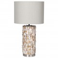Art-deco luxusní perleťová stolní lampa Taza s kruhovým textilním stínítkem 65cm