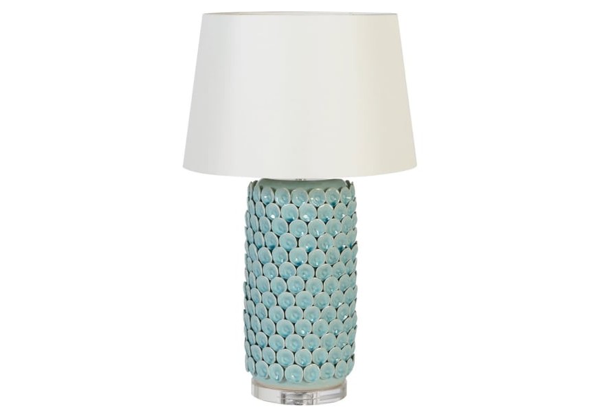 Art-deco porcelánová stolní lampa Azotea v tyrkysovém odstínu s textilním stínítkem 70cm