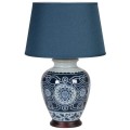 Orientální modrá keramická stolní lampa Herlen s textilním stínítkem 70cm