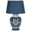 Orientální modrá keramická stolní lampa Herlen s textilním stínítkem 70cm