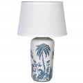 Keramická orientální stolní lampa Manaca s modrým vzorem palmy 61cm