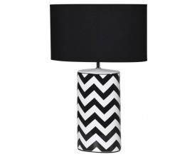 Moderní černo-bílá keramická stolní lampa Zigland s textilním stínítkem a geometrickým vzorem 65cm
