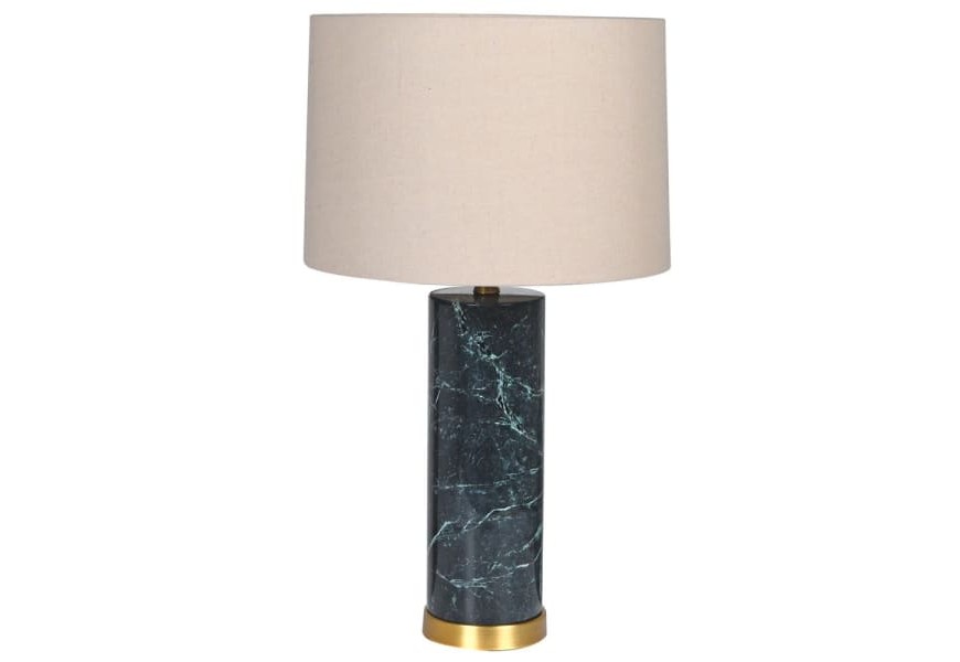 Art-deco luxusní mramorová zelená stolní lampa Narmal s lněným stínítkem 65cm