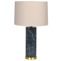 Art-deco luxusní mramorová zelená stolní lampa Narmal s lněným stínítkem 65cm