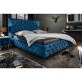Chesterfield manželská postel Kreon v modrém sametovém potahu na matraci 180x200cm