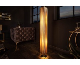 Moderní stojací lampa Paris s látkovým stínítkem zlaté barvy 120cm