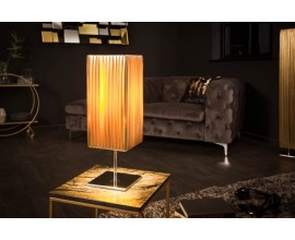 Moderní stolní lampa Paris s látkovým stínítkem zlaté barvy 43cm