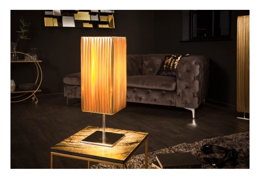 Moderní stolní lampa Paris s látkovým stínítkem zlaté barvy 43cm
