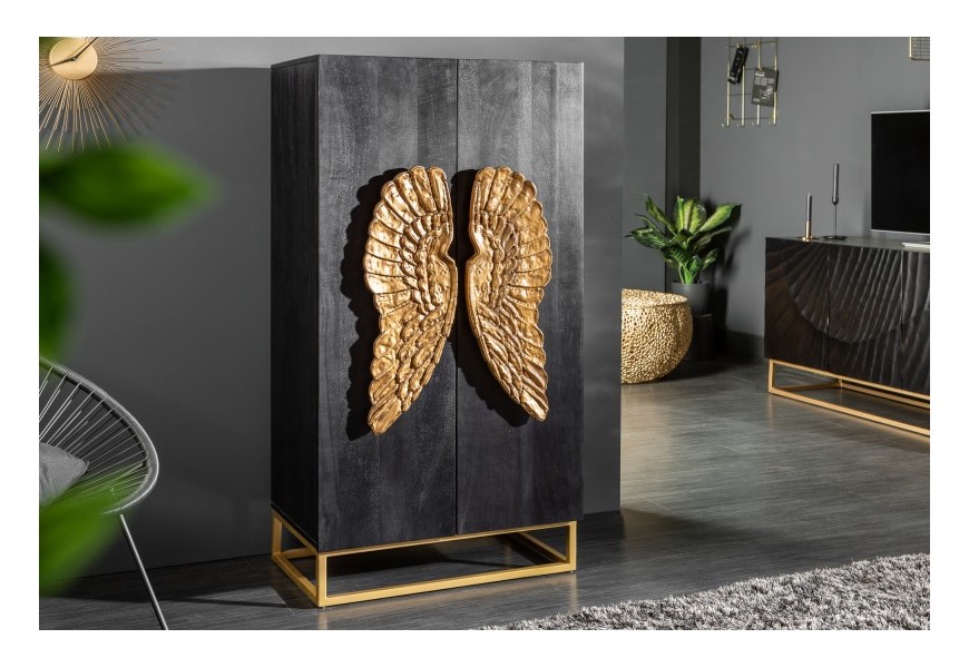 Art-deco šatní skříň Seraphic s andělskými křídly z masivního dřeva 140cm
