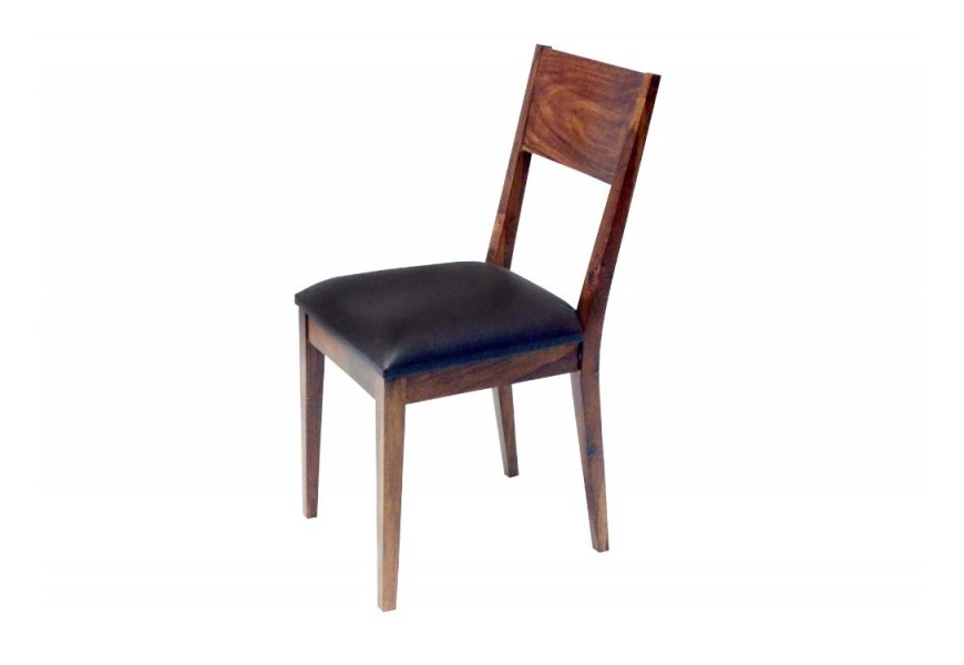 Moderní jídelní židle Sheesham z masivního dřeva s koženým čalouněním