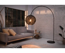 Moderní stojací lampa Lewis s pleteným stínítkem černé barvy 205cm