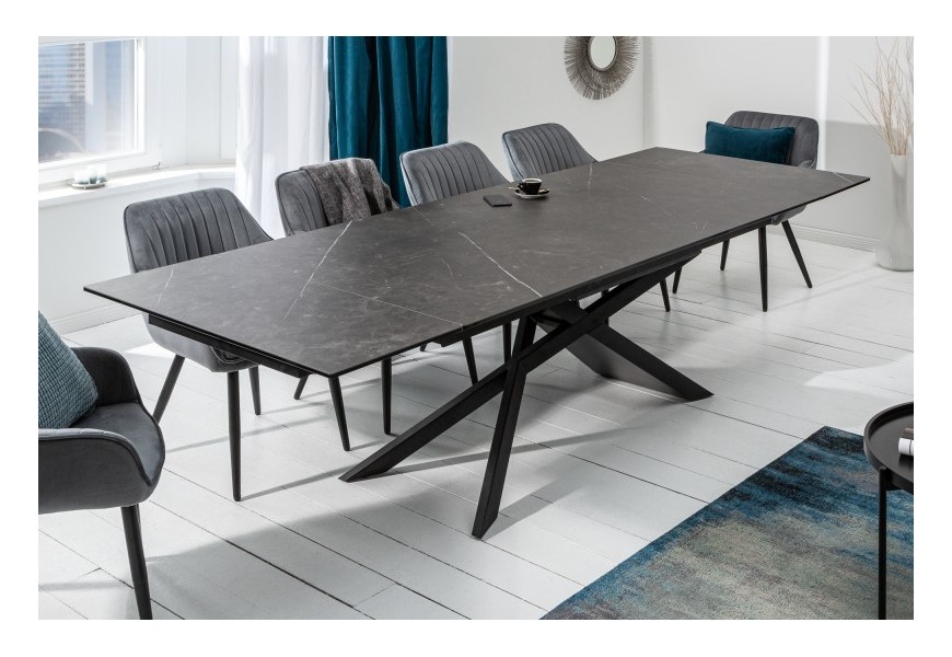 Mramorový rozkládací jídelní stůl Marmol s kovovými nohami v tmavém odstínu 180-220-260cm