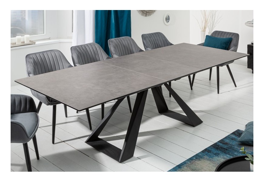 Designový rozkládací jídelní stůl šedohnědý Laguna s černými kovovými nohami 180 / 230cm