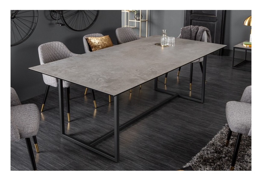 Industri&aacute;ln&iacute; j&iacute;deln&iacute; stůl Collabor čern&eacute; barvy s betonov&yacute;m vzhledem 200cm