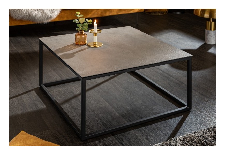 Industriální konferenční stolek Collabor s kovovou konstrukcí a keramickou deskou s betonovým efektem 75cm