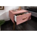Art-deco noční stolek Ribble z růžového sametu se zásuvkou 45cm