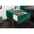 Art-deco noční stolek Ribble ze smaragdových sametu se zlatými prvky 45cm