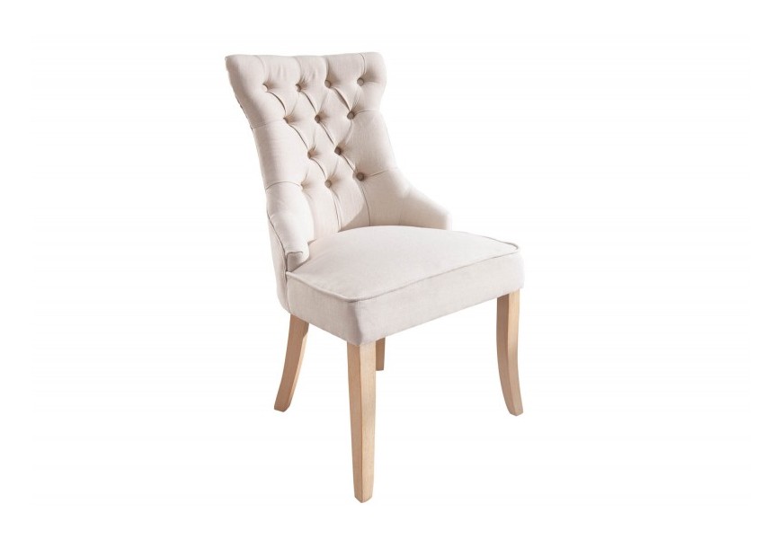 Chesterfield j&iacute;deln&iacute; židle Torino s chesterfield pro&scaron;&iacute;v&aacute;n&iacute;m v b&iacute;l&eacute; barvě a klepadlem 96cm