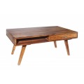 Retro konferenční stolek Eden z masivního dřeva Sheesham se zásuvkou a poličkou 100cm