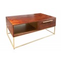 Art-deco designový konferenční stolek Alyr z masivního dřeva se zlatými kovovými prvky 110cm