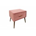 Art-deco noční stolek Ribble z růžového sametu se zásuvkou 45cm